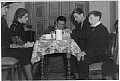 AH-05 Dress Rehearsal: The Dear Departed - Spring Term 1954. L to R: Tony Shelley, Henri Forti, Alwyn Hawkes, Peter Cayton, Anthony Matthews. Not in Photo; not in scene Howard Read (son of Al Read - comedian).